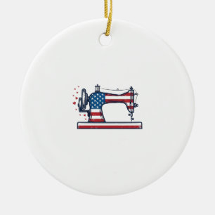 Décoration En Céramique Machine à coudre patriotique Gravure vintage Vecto