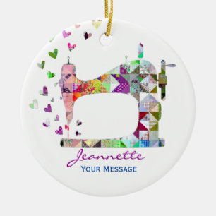 Décoration En Céramique Machine à coudre Rainbow Patchwork Quilt