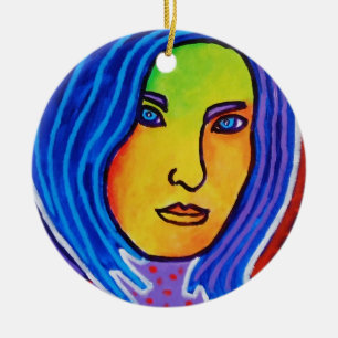 Décoration En Céramique Madame bleue de cheveux