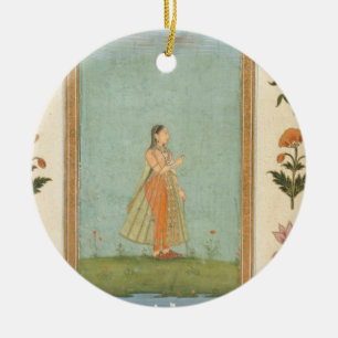 Décoration En Céramique Madame tenant une fleur, se tenant prêt un étang