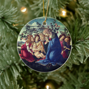 Décoration En Céramique Madone adorant l'Enfant avec cinq anges