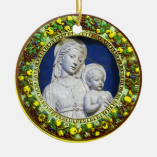 Décoration En Céramique MADONNA AVEC ENFANT Bleu Rond Sapphire Orne en cér