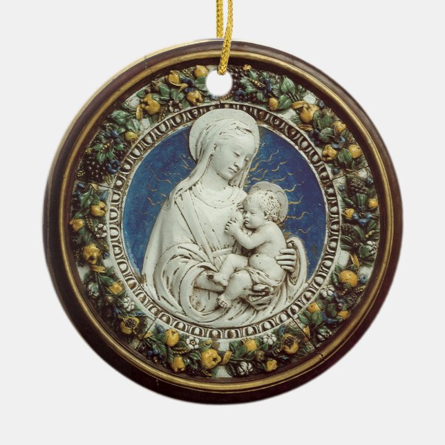 Décoration En Céramique MADONNA AVEC ENFANT Sapphire Bleu Rond (Devant)