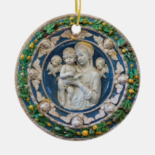 Décoration En Céramique Madonna avec les Tcherubs et la Garland par Della 