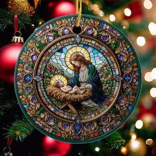 Décoration En Céramique Madonna et Bébé Jésus Noël religieux