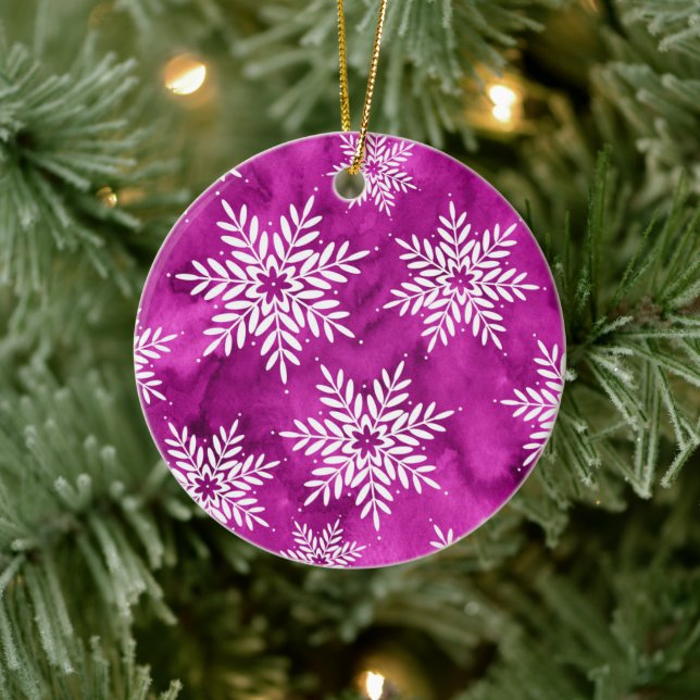 Décoration En Céramique Magenta Abstrait Aquarelle Snowflakes (Arbre)