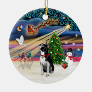 Décoration En Céramique Magie de Noël - Boston Terrier (en regardant vers 