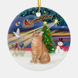 Décoration En Céramique Magie de Noël - Chat tigré orange 40