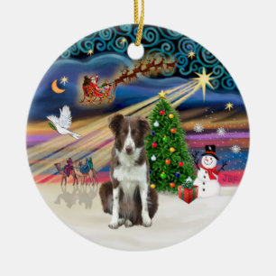 Décoration En Céramique Magie de Noël - Collie bordé (blanc-marron)
