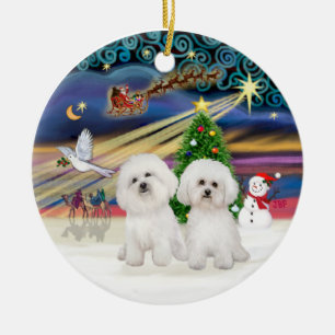 Décoration En Céramique Magie de Noël - Deux Bichon Frise