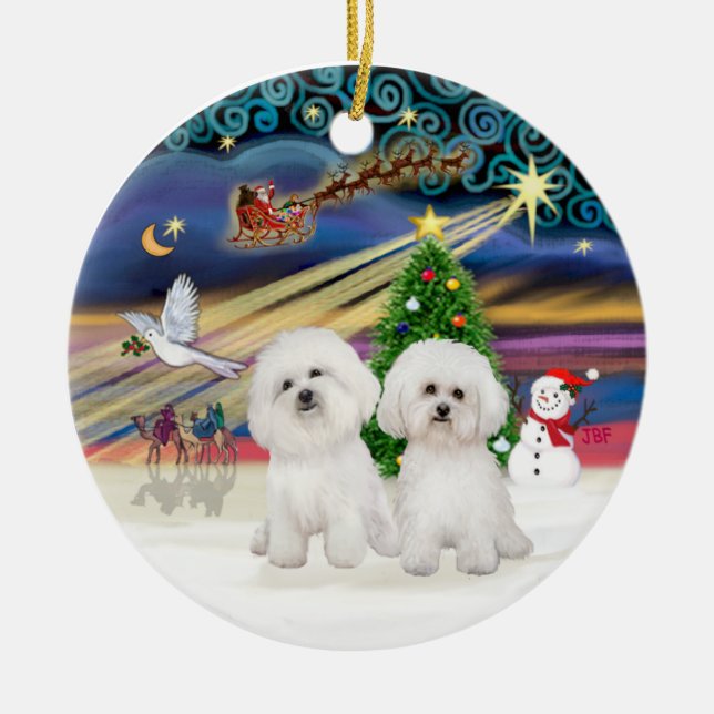 Décoration En Céramique Magie de Noël - Deux Bichon Frise (Devant)