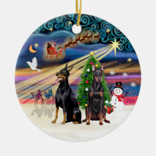 Décoration En Céramique Magie de Noël - Dobermans (deux)