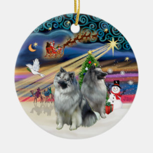 Décoration En Céramique Magie de Noël - Keeshond (deux)