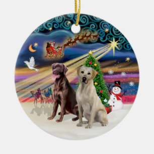 Décoration En Céramique Magie de Noël - Labradors (Chocolat-Jaune)