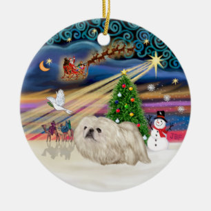 Décoration En Céramique Magie de Noël - Pekingese (blanc)