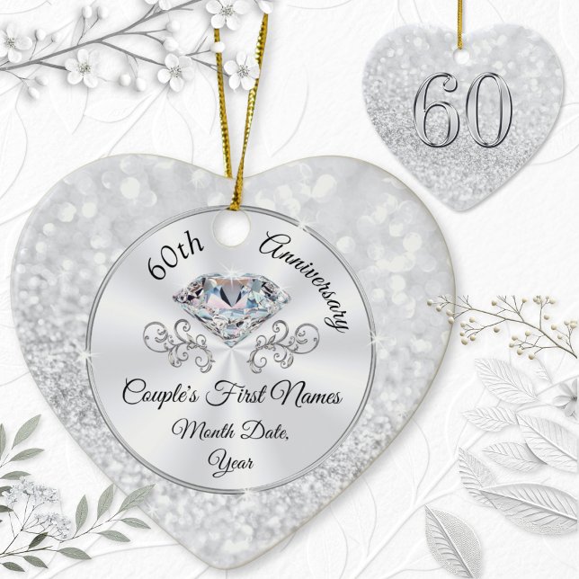 Décoration En Céramique Magnifique personnalisation, 60e anniversaire Orna (Personalised 60th wedding anniversary gift for mum and dad. Personalized diamond anniversary gifts.)