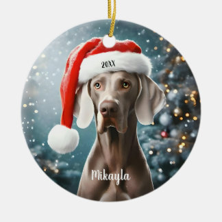 Décoration En Céramique Magnifique Weimaraner avec chapeau de Noël de Noël