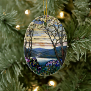 Décoration En Céramique Magnolias et Irises Vitre