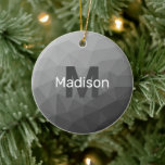 Décoration En Céramique Maillage géométrique gris clair Monogramme<br><div class="desc">Motif en maille géométrique gris clair Monogramme Arbre de Noël en céramique Ornement. Monogramme Personnalisez avec votre initiale et votre nom personnalisés. Maille géométrique triangulaire avec dégradé gris foncé clair design moderne.</div>