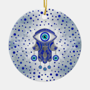 Décoration En Céramique Main Hamsa - Main de Fatima Lapis Lazuli et Argent