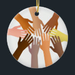 Décoration En Céramique Mains colorées<br><div class="desc">Illustration d'un groupe de mains diverses de différentes cultures et de nationalités atteignant et se touchant. Plan d'étude montrant des personnes venant ensemble et se donnant l'aide et l'appui. Image disponible sur de divers cadeaux et produits.</div>