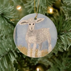 Décoration En Céramique Mains de Noël Moutons d'agneau peints