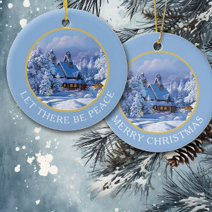 Décoration En Céramique Maison et arbres couverts de neige vintage