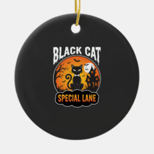 Décoration En Céramique Maison Hantée Chat Noir Halloween Design Lune