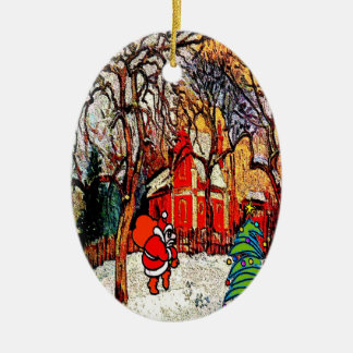 Décoration En Céramique Maison victorienne avec Père Noël