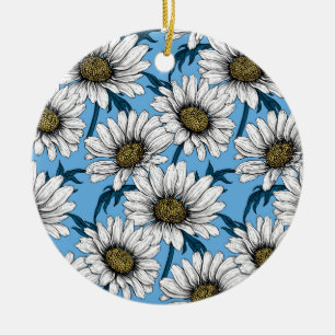 Décoration En Céramique Maisonnettes, fleurs sauvages sur bleu