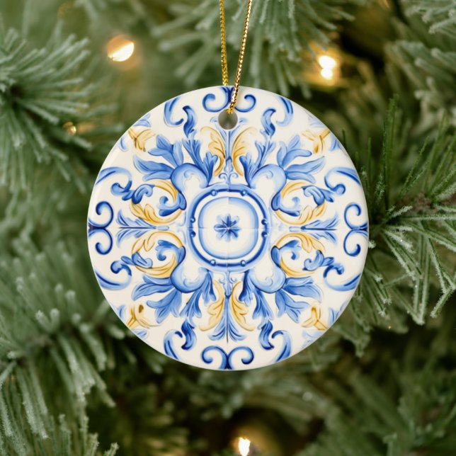 Décoration En Céramique Majolica : Bleu et or (Arbre)