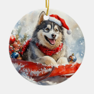 Décoration En Céramique Malamute d'Alaska dans la boue Laisser il neige No