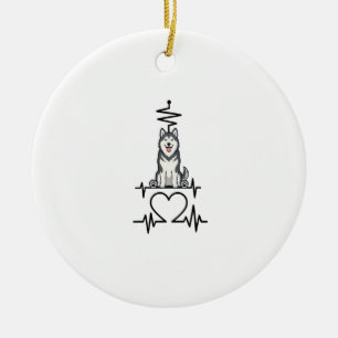 Décoration En Céramique Malamute d'Alaska Rythme Cardiaque Ligne Cœur Patt