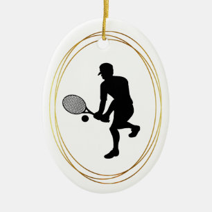 Décoration En Céramique Male Tennis Player Silhouette Christmas Ornament