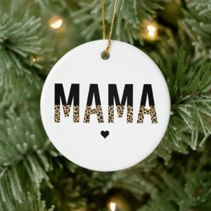 Décoration En Céramique Mama Empreinte de léopard Typographie Maman Cadeau