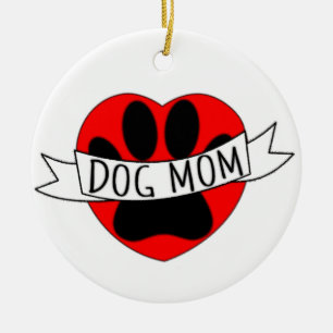Décoration En Céramique Maman Chien Patte Et Dessin De Cœur Rouge