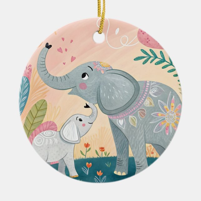 Décoration En Céramique Maman éléphant et bébé (Devant)