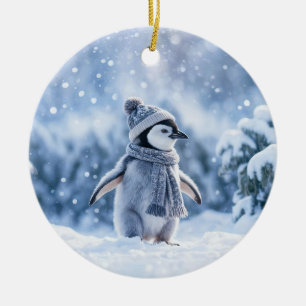 Décoration En Céramique Manchot dans la neige Noël mignon