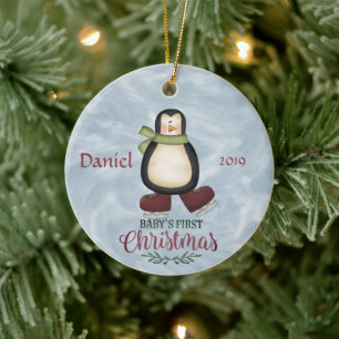 Décoration En Céramique Manchot - Premier Noël de bébé