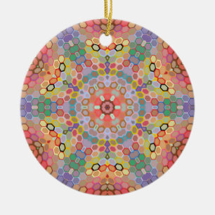 Décoration En Céramique Mandala arc-en-ciel en hexagone