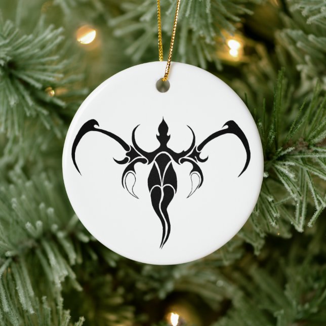 Décoration En Céramique Mandala d'éléphant tribal orné noir et blanc (Arbre)