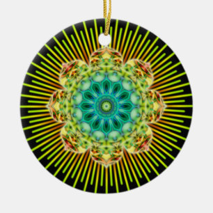 Décoration En Céramique Mandala jaune vert   noir