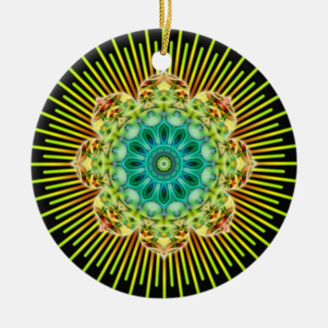 Décoration En Céramique Mandala jaune vert | noir (Devant)