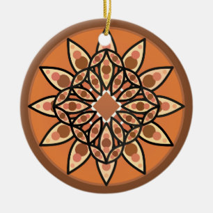 Décoration En Céramique Mandala motif en chocolat, terre cuite et rouille