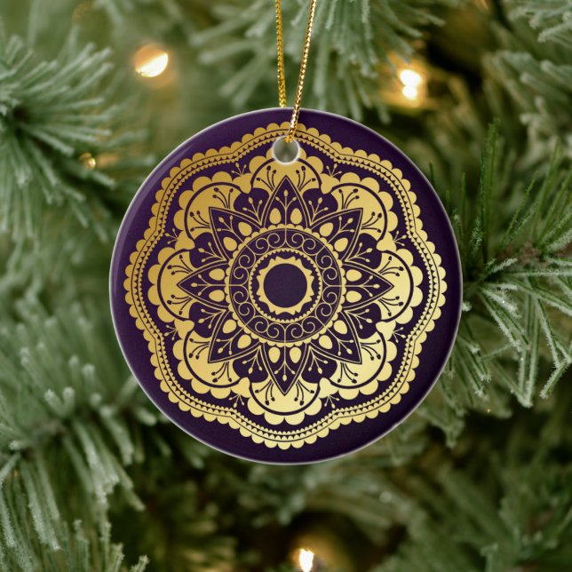 Décoration En Céramique Mandala or et violet (Arbre)