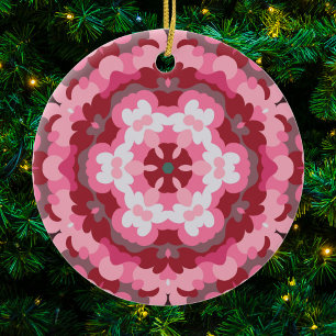 Décoration En Céramique Mandala rose rouge et blanc