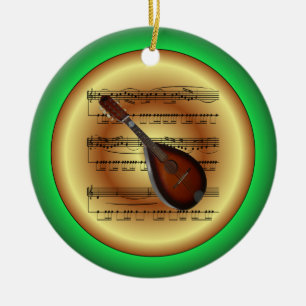 Décoration En Céramique Mandolin~Sheet Music~Rouge/Vert/Or~Noël~