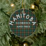 Décoration En Céramique Manitoba Motto et Tartan<br><div class="desc">Tartan of Manitoba Canada arrière - plan avec la devise textuelle maquette blanche</div>