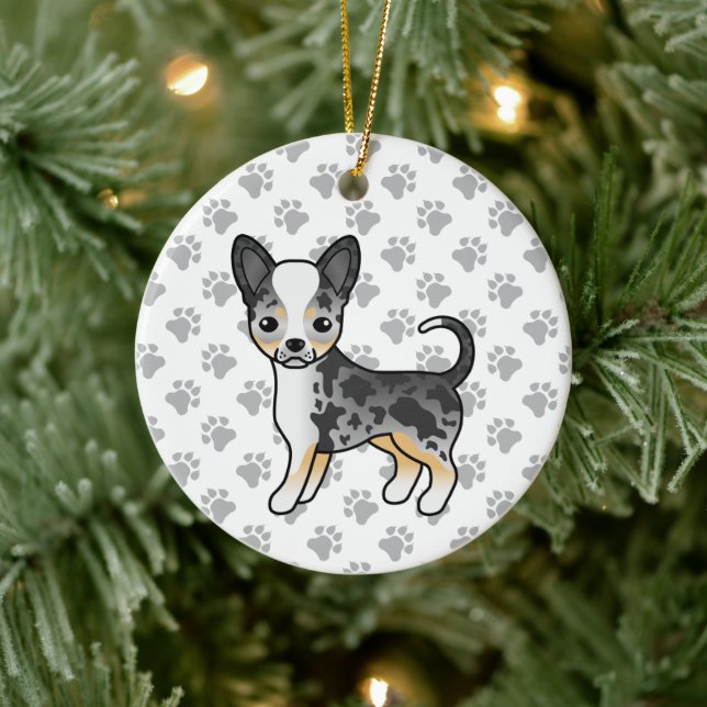 Décoration En Céramique Manteau bleu Merle Smooth Chihuahua Cute Dog & Pap (Arbre)