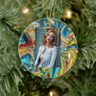 Décoration En Céramique marbre abstrait tourbillons jaune turquoise bleu t